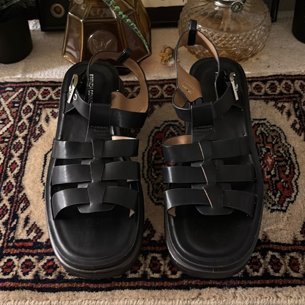 French connection black strappy sandals ladies size 9